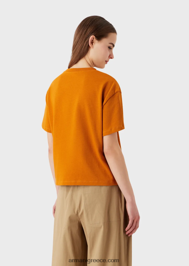 γυναίκες Armani βιολογικό αμερικάνικο μπλουζάκι με στάμπα βιώσιμης συλλογής 4046R6482 πορτοκάλι