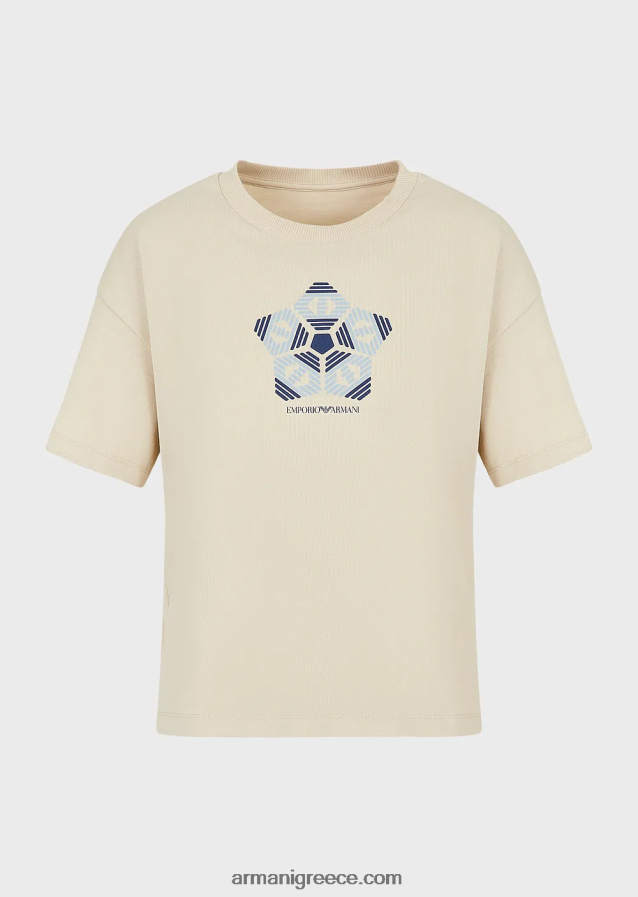 γυναίκες Armani βιολογικό αμερικάνικο μπλουζάκι με στάμπα βιώσιμης συλλογής 4046R6483 μπεζ