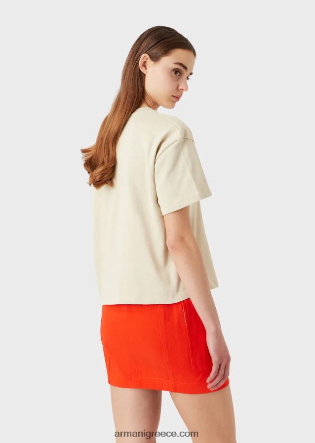 γυναίκες Armani βιολογικό αμερικάνικο μπλουζάκι με στάμπα βιώσιμης συλλογής 4046R6483 μπεζ