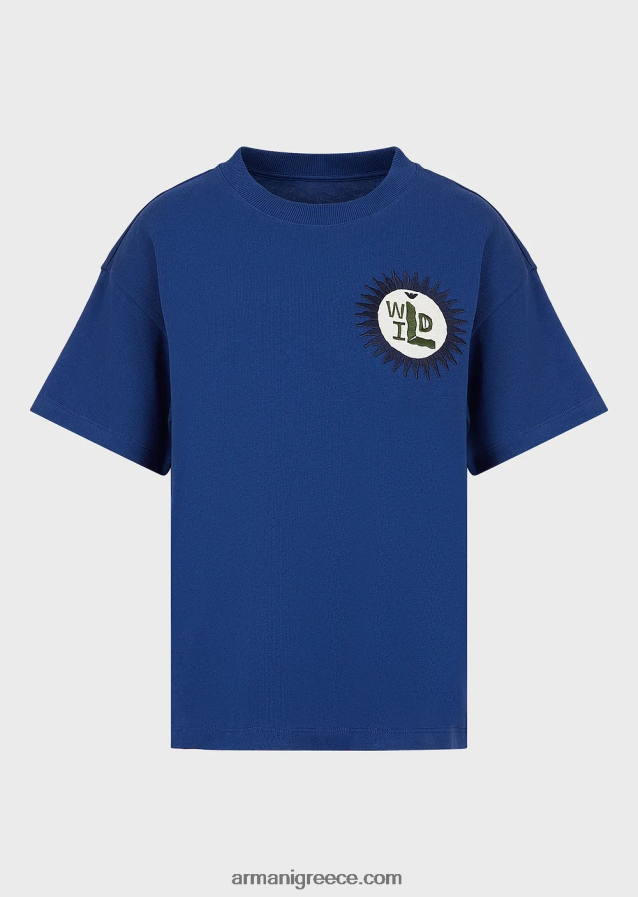 γυναίκες Armani βιώσιμη συλλογή βιολογικό αμερικάνικο μπλουζάκι με μπάλωμα 4046R6484 μπλε