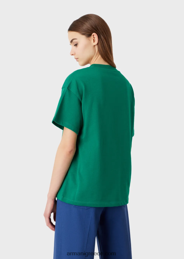 γυναίκες Armani βιώσιμη συλλογή βιολογικό αμερικάνικο μπλουζάκι με μπάλωμα 4046R6485 πράσινος