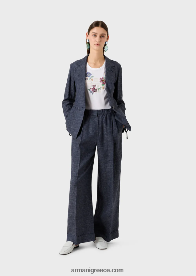 γυναίκες Armani μπλουζάκι ζέρσεϊ με υπερμεγέθη λαστιχένιο αετό και κέντημα με χάντρες 4046R6490 άσπρο