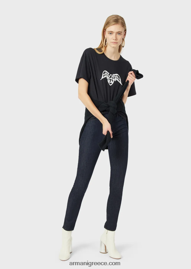 γυναίκες Armani T-shirt pima με λογότυπο αετού 4046R6486