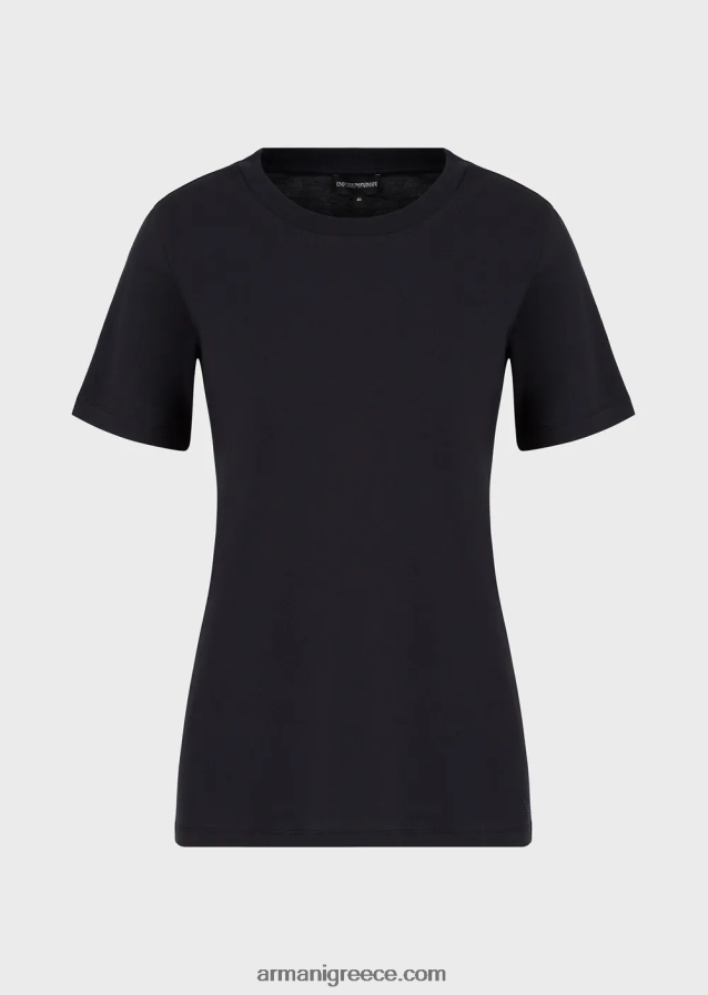 γυναίκες Armani T-shirt pima-jersey με λαιμόκοψη 4046R6487 μπλε