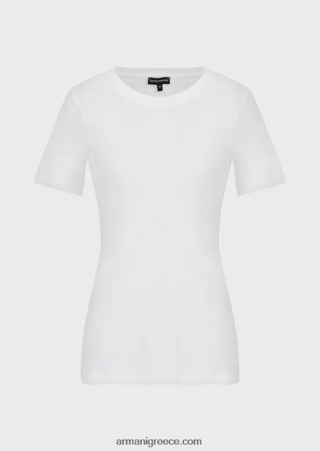 γυναίκες Armani T-shirt pima-jersey με λαιμόκοψη 4046R6488 άσπρο
