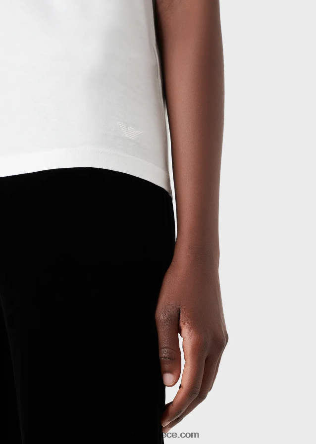 γυναίκες Armani T-shirt pima-jersey με λαιμόκοψη 4046R6488 άσπρο