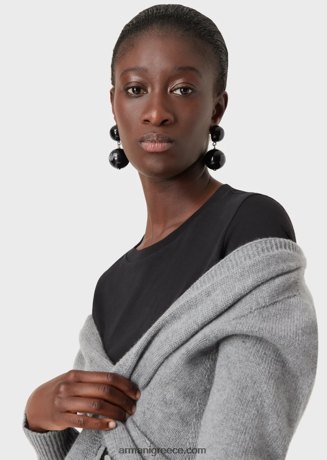 γυναίκες Armani T-shirt pima-jersey με λαιμόκοψη 4046R6489 μαύρος