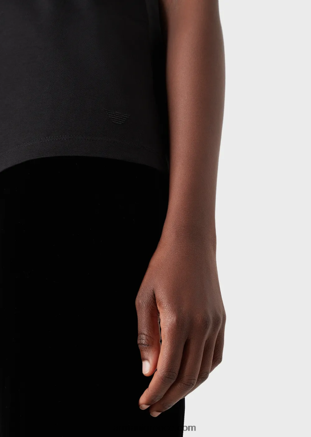 γυναίκες Armani T-shirt pima-jersey με λαιμόκοψη 4046R6489 μαύρος