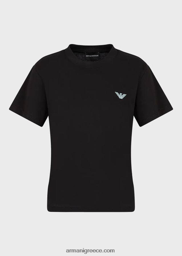 γυναίκες Armani βιολογικό μπλουζάκι ελαστικό ζέρσεϊ με υπερμεγέθη e patch και στάμπα 4046R6464 μαύρος