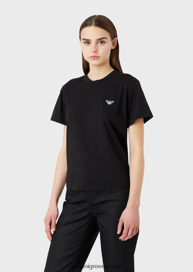 γυναίκες Armani βιολογικό μπλουζάκι ελαστικό ζέρσεϊ με υπερμεγέθη e patch και στάμπα 4046R6464 μαύρος