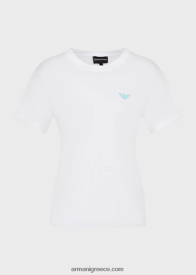 γυναίκες Armani βιολογικό μπλουζάκι ελαστικό ζέρσεϊ με υπερμεγέθη e patch και στάμπα 4046R6465 άσπρο