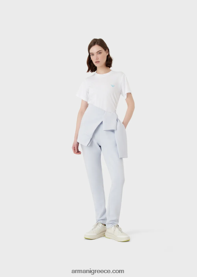 γυναίκες Armani βιολογικό μπλουζάκι ελαστικό ζέρσεϊ με υπερμεγέθη e patch και στάμπα 4046R6465 άσπρο