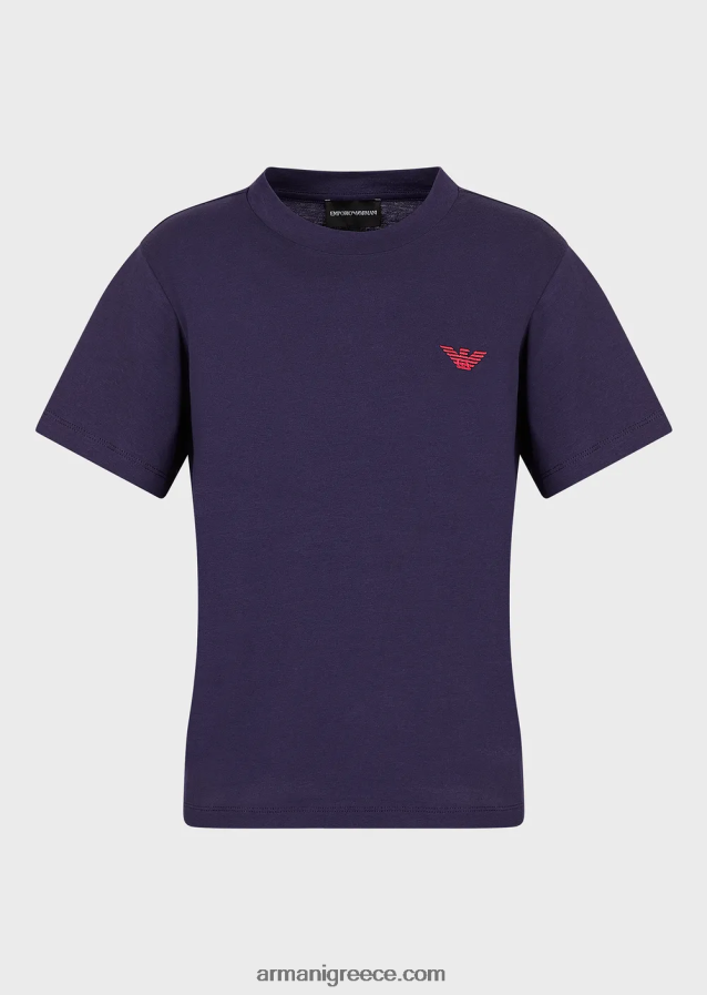 γυναίκες Armani βιολογικό μπλουζάκι ελαστικό ζέρσεϊ με υπερμεγέθη e patch και στάμπα 4046R6466 μωβ