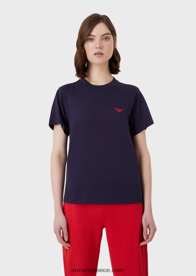 γυναίκες Armani βιολογικό μπλουζάκι ελαστικό ζέρσεϊ με υπερμεγέθη e patch και στάμπα 4046R6466 μωβ