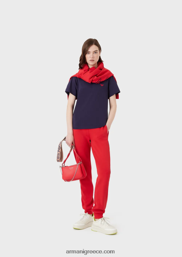 γυναίκες Armani βιολογικό μπλουζάκι ελαστικό ζέρσεϊ με υπερμεγέθη e patch και στάμπα 4046R6466 μωβ