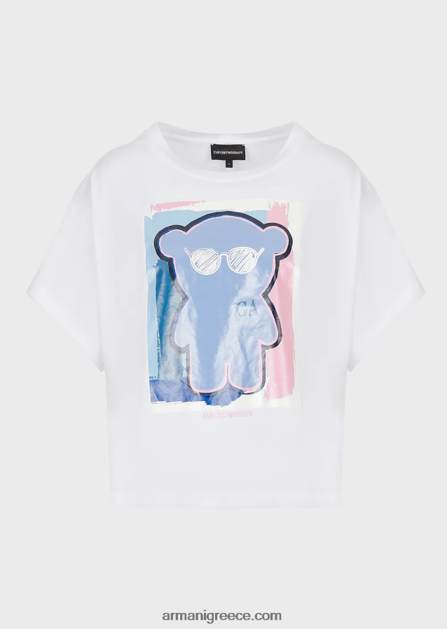 γυναίκες Armani Μπλουζάκι με ανοιχτόχρωμο μπλουζάκι σε μπλουζάκι με μεγάλο στάμπα manga 4046R6455 άσπρο