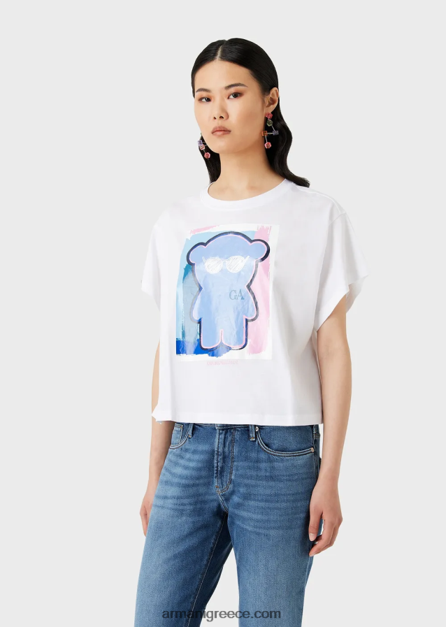 γυναίκες Armani Μπλουζάκι με ανοιχτόχρωμο μπλουζάκι σε μπλουζάκι με μεγάλο στάμπα manga 4046R6455 άσπρο