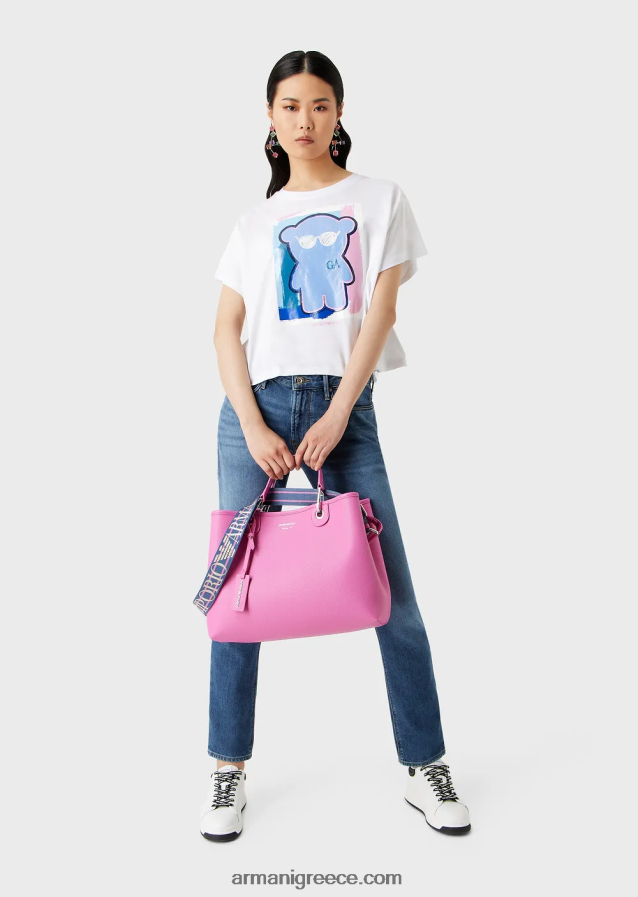 γυναίκες Armani Μπλουζάκι με ανοιχτόχρωμο μπλουζάκι σε μπλουζάκι με μεγάλο στάμπα manga 4046R6455 άσπρο