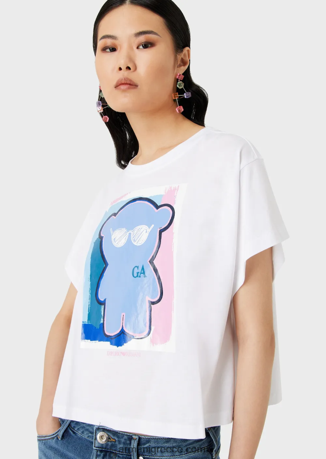 γυναίκες Armani Μπλουζάκι με ανοιχτόχρωμο μπλουζάκι σε μπλουζάκι με μεγάλο στάμπα manga 4046R6455 άσπρο