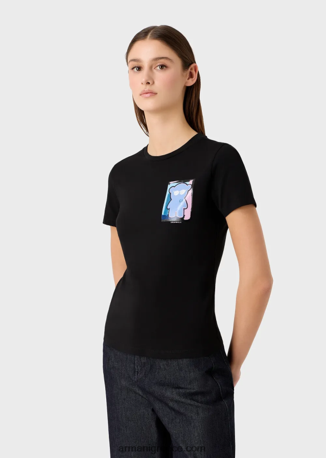 γυναίκες Armani μπλουζάκι με στάμπα ζέρσεϊ με στάμπα manga bear 4046R6453 μαύρος
