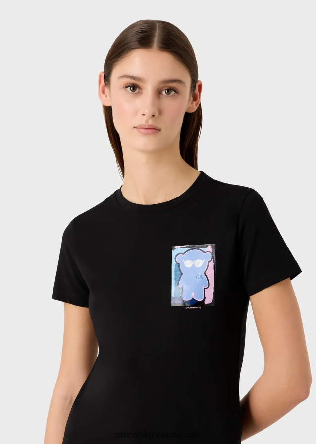 γυναίκες Armani μπλουζάκι με στάμπα ζέρσεϊ με στάμπα manga bear 4046R6453 μαύρος