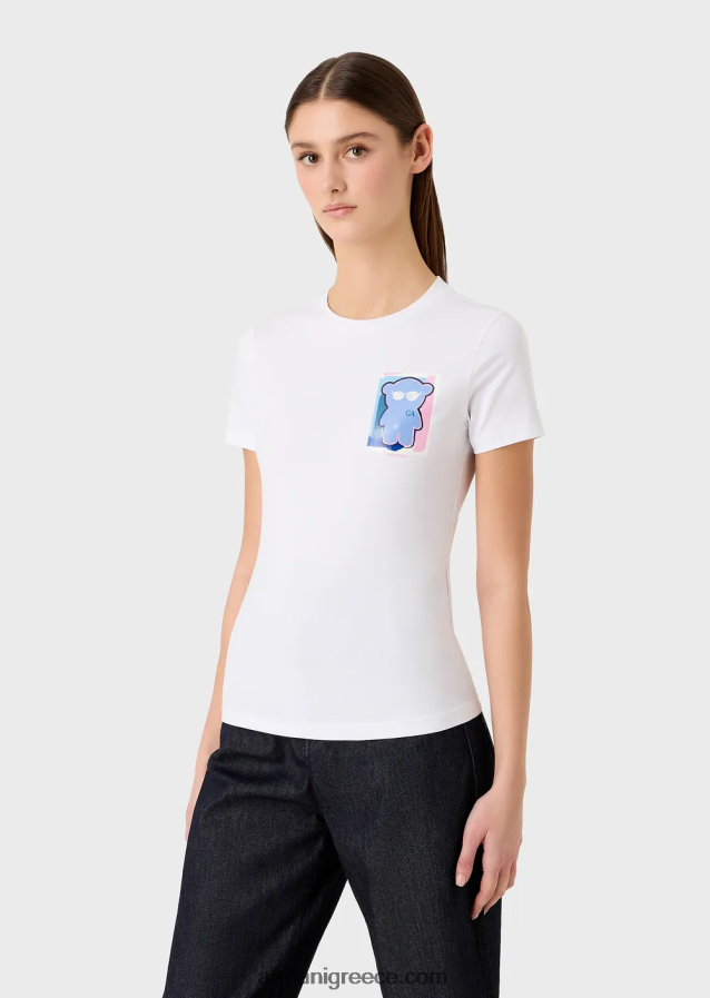 γυναίκες Armani μπλουζάκι με στάμπα ζέρσεϊ με στάμπα manga bear 4046R6454 άσπρο