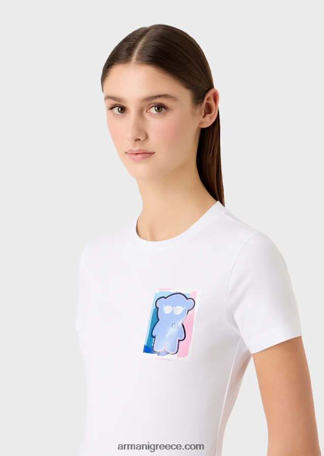γυναίκες Armani μπλουζάκι με στάμπα ζέρσεϊ με στάμπα manga bear 4046R6454 άσπρο