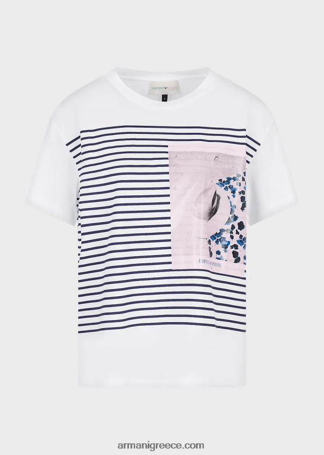 γυναίκες Armani εμπριμέ ανάλαφρο μπλουζάκι από τη συλλογή mare capsule 4046R6435 ριγέ