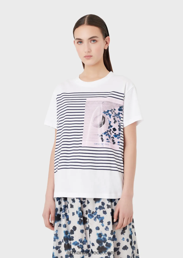 γυναίκες Armani εμπριμέ ανάλαφρο μπλουζάκι από τη συλλογή mare capsule 4046R6435 ριγέ