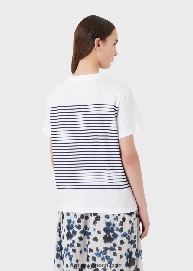 γυναίκες Armani εμπριμέ ανάλαφρο μπλουζάκι από τη συλλογή mare capsule 4046R6435 ριγέ