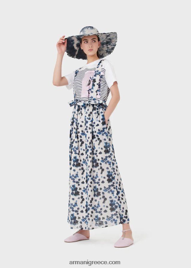 γυναίκες Armani εμπριμέ ανάλαφρο μπλουζάκι από τη συλλογή mare capsule 4046R6435 ριγέ