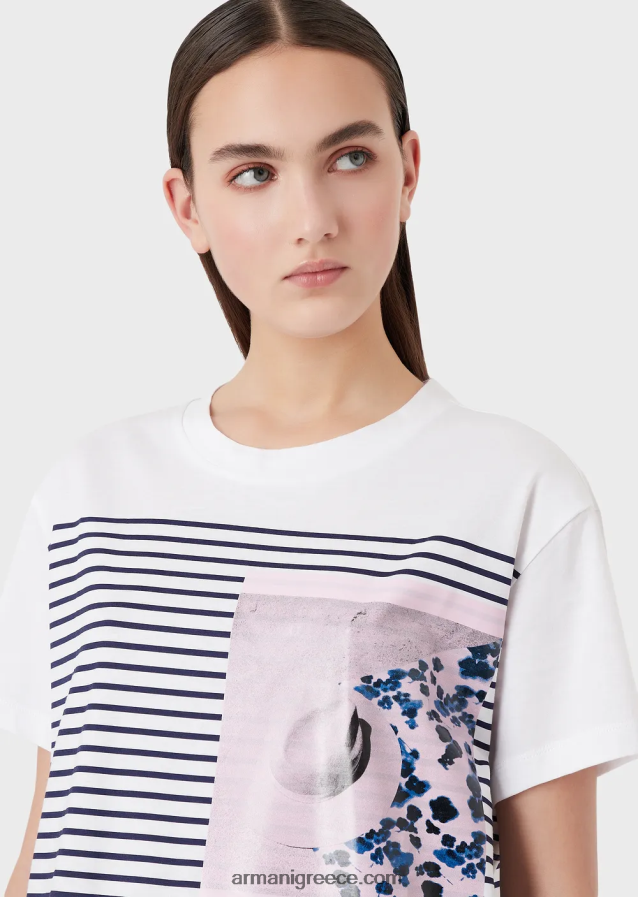 γυναίκες Armani εμπριμέ ανάλαφρο μπλουζάκι από τη συλλογή mare capsule 4046R6435 ριγέ
