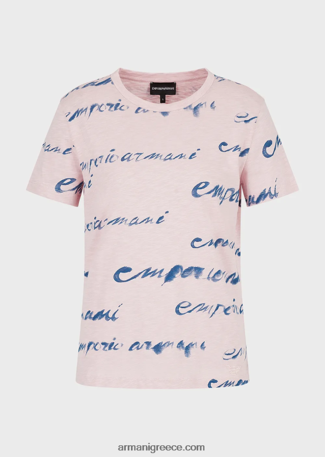 γυναίκες Armani μπλουζάκι slub-jersey με τύπωμα λογότυπου 4046R6437 ροζ