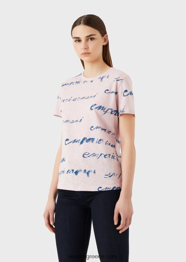 γυναίκες Armani μπλουζάκι slub-jersey με τύπωμα λογότυπου 4046R6437 ροζ