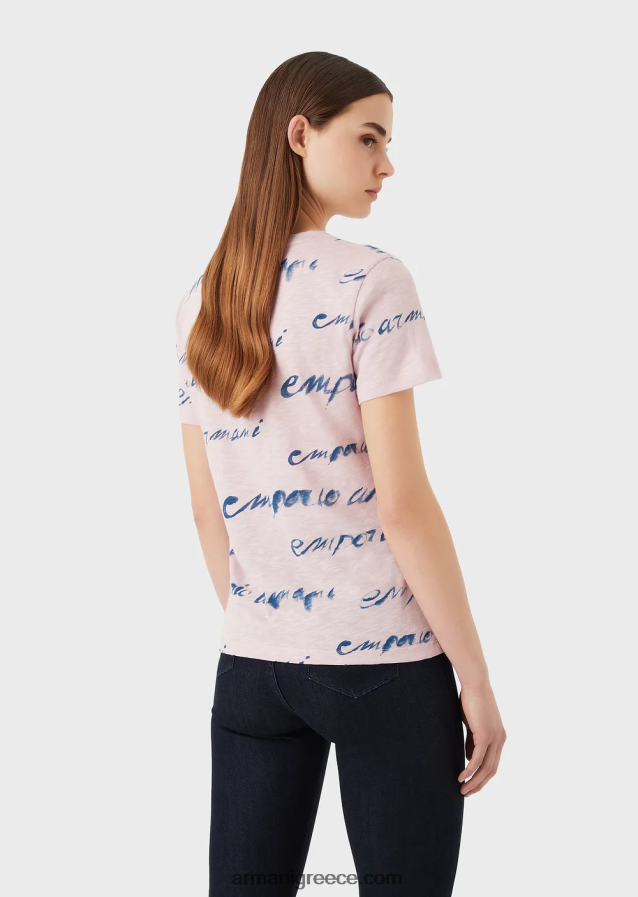 γυναίκες Armani μπλουζάκι slub-jersey με τύπωμα λογότυπου 4046R6437 ροζ