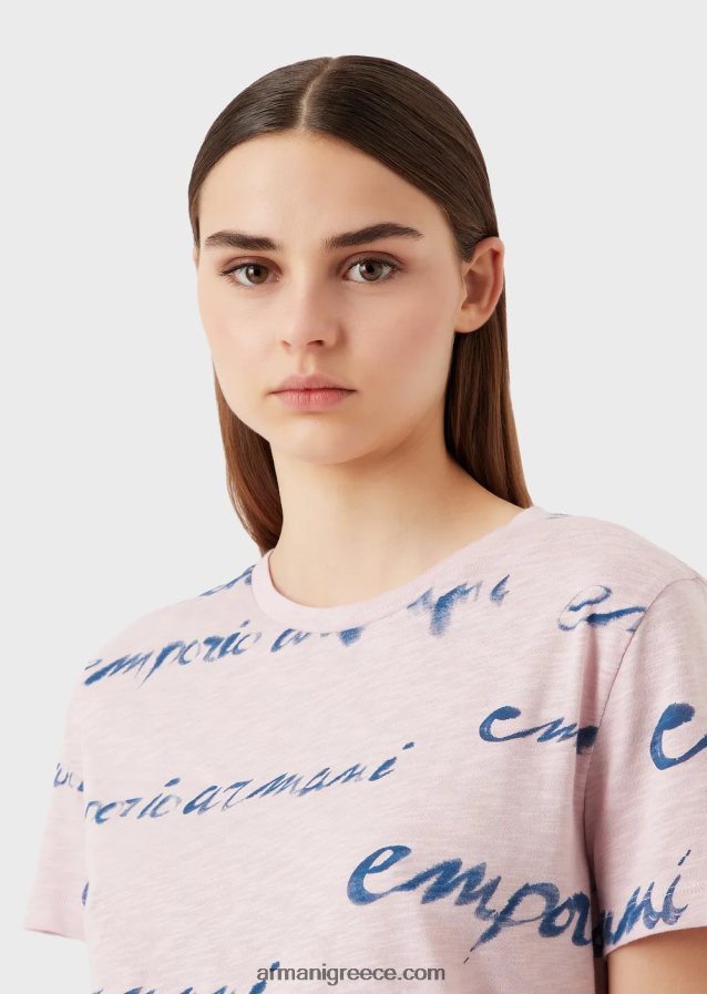 γυναίκες Armani μπλουζάκι slub-jersey με τύπωμα λογότυπου 4046R6437 ροζ