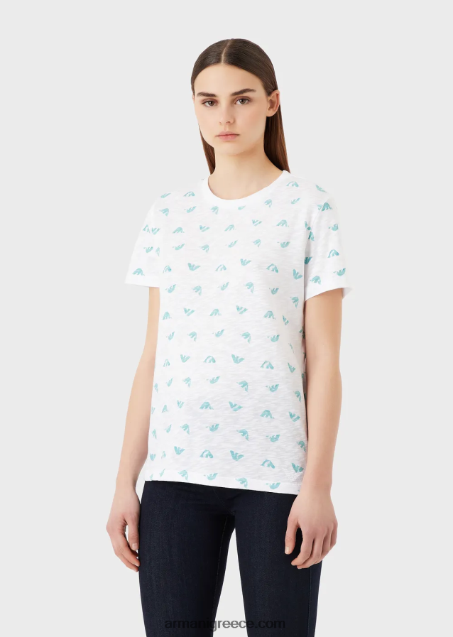 γυναίκες Armani μπλουζάκι slub-jersey με τύπωμα λογότυπου 4046R6438 άσπρο