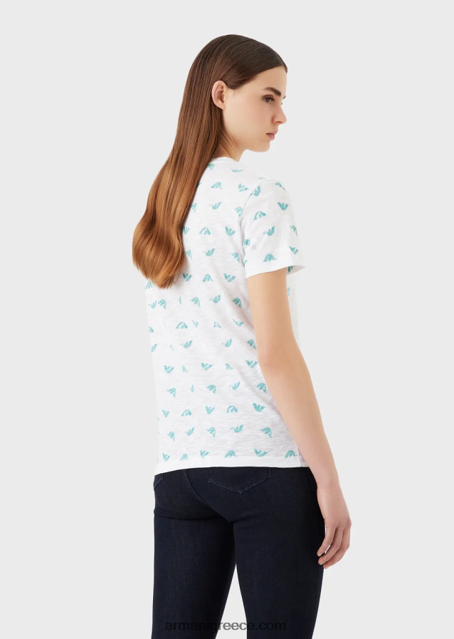 γυναίκες Armani μπλουζάκι slub-jersey με τύπωμα λογότυπου 4046R6438 άσπρο