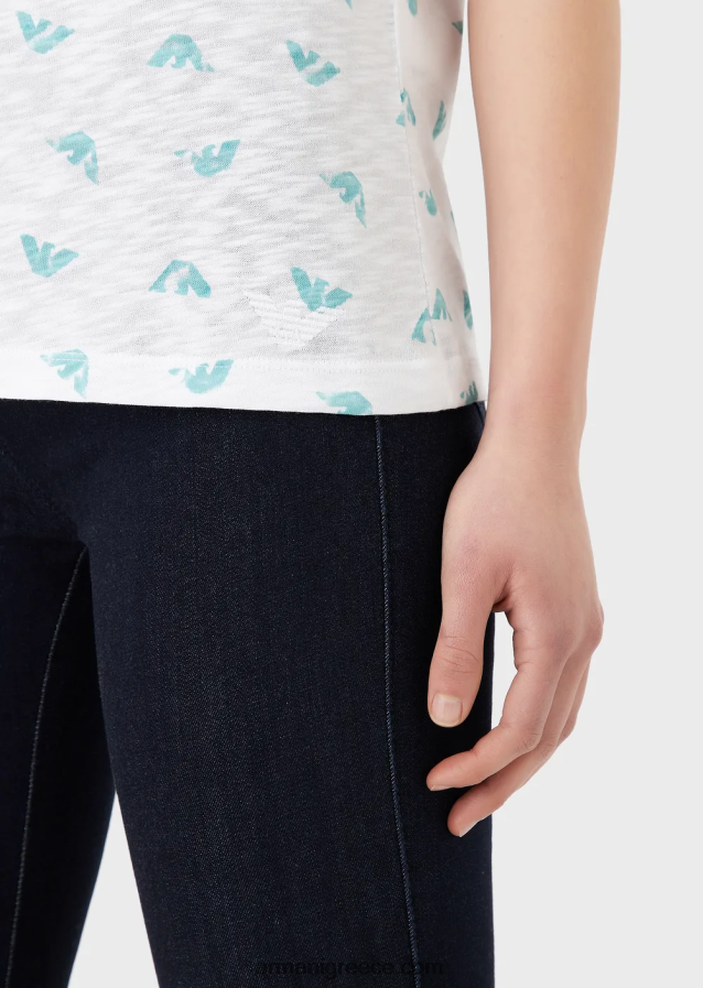 γυναίκες Armani μπλουζάκι slub-jersey με τύπωμα λογότυπου 4046R6438 άσπρο