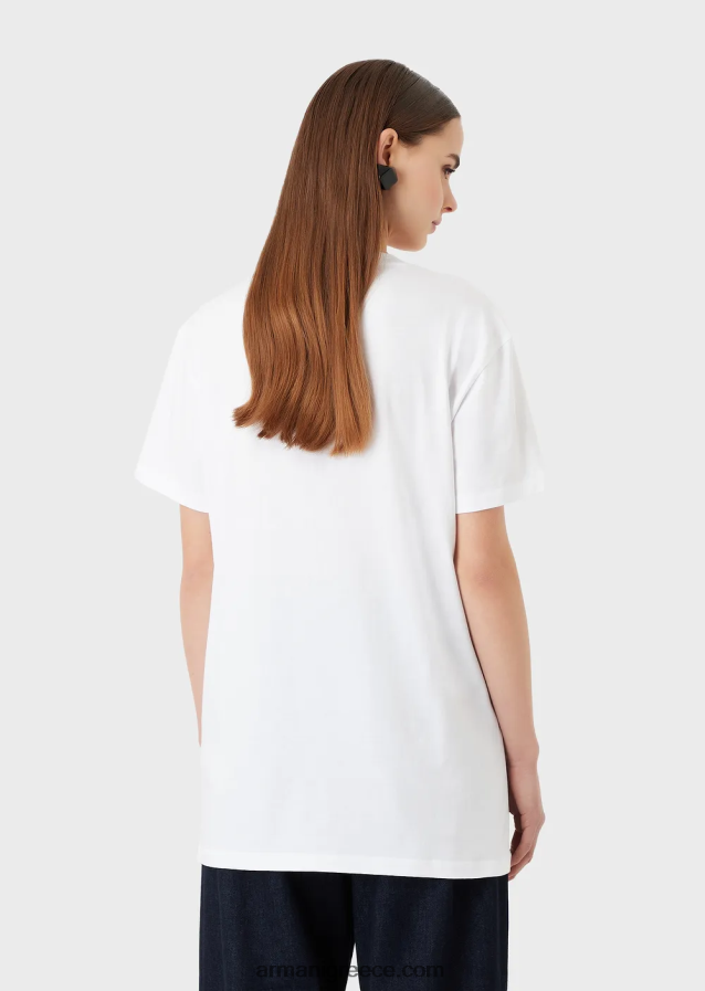 γυναίκες Armani οργανικό μπλουζάκι μεγάλου μεγέθους με στάμπα via borgonuovo 4046R6456 άσπρο