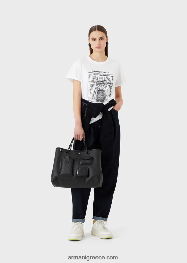 γυναίκες Armani οργανικό μπλουζάκι μεγάλου μεγέθους με στάμπα via borgonuovo 4046R6456 άσπρο