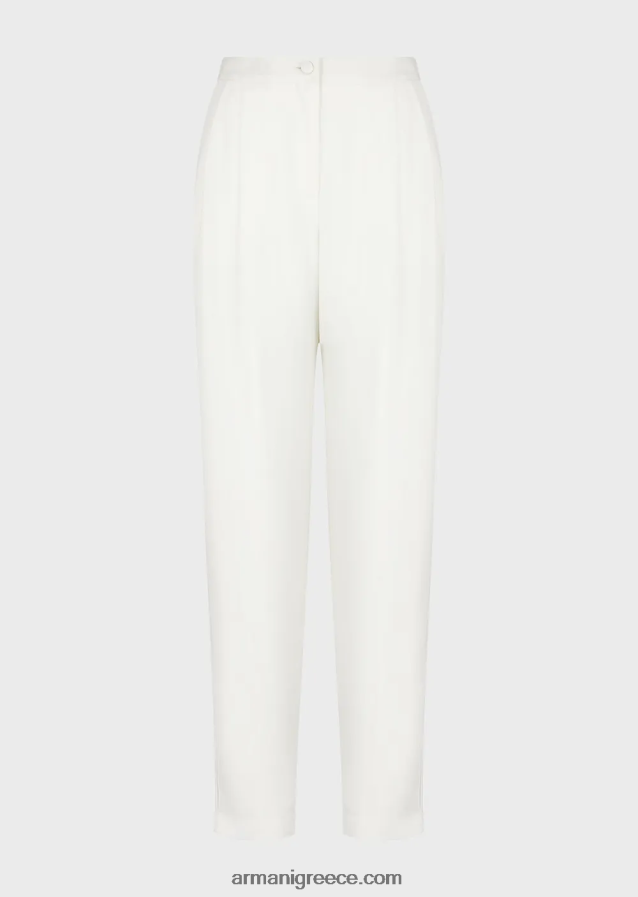 γυναίκες Armani παντελόνι με βελάκια και σωληνώσεις από γρανίτη ύφασμα 4046R6256 άσπρο