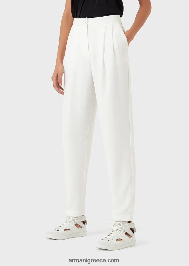 γυναίκες Armani παντελόνι με βελάκια και σωληνώσεις από γρανίτη ύφασμα 4046R6256 άσπρο