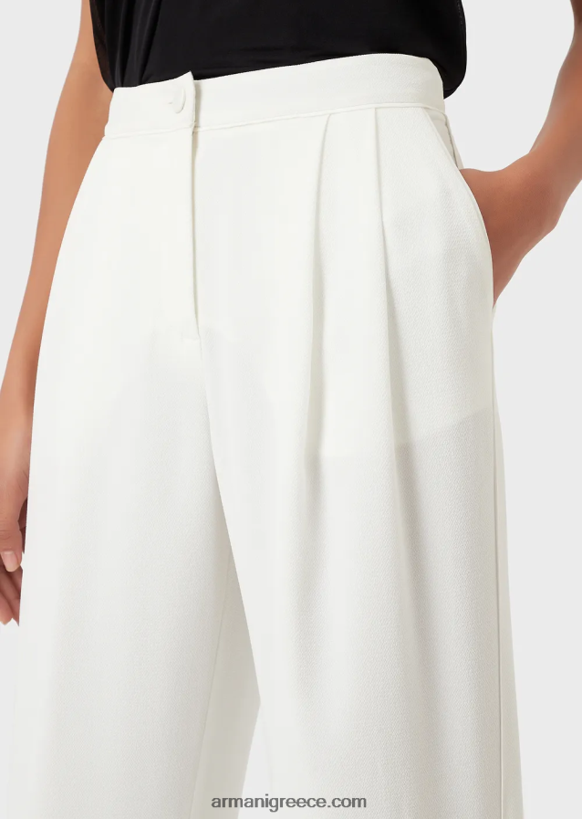 γυναίκες Armani παντελόνι με βελάκια και σωληνώσεις από γρανίτη ύφασμα 4046R6256 άσπρο