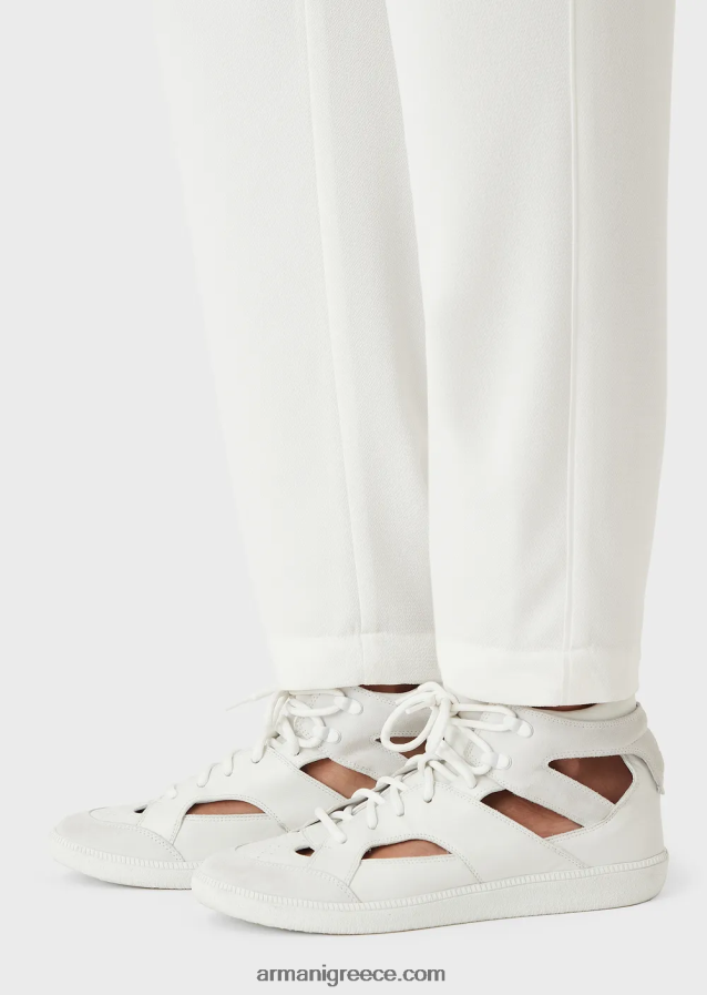 γυναίκες Armani παντελόνι με βελάκια και σωληνώσεις από γρανίτη ύφασμα 4046R6256 άσπρο