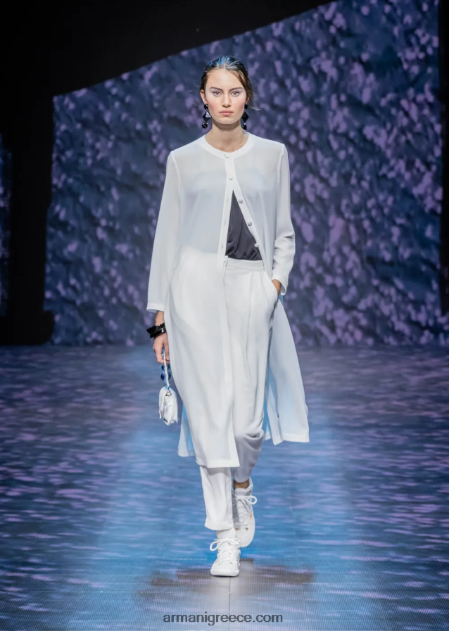 γυναίκες Armani παντελόνι με βελάκια και σωληνώσεις από γρανίτη ύφασμα 4046R6256 άσπρο