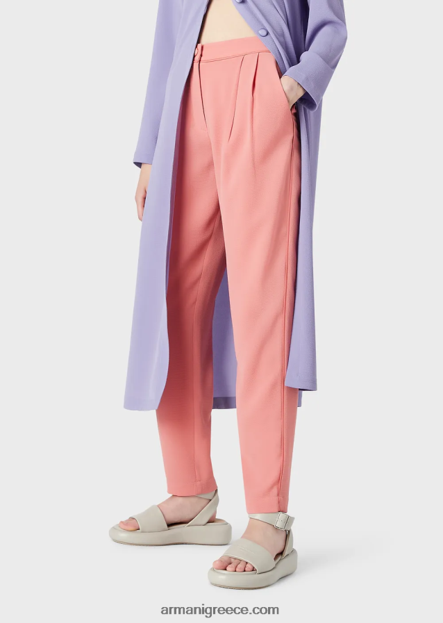 γυναίκες Armani παντελόνι με βελάκια και σωληνώσεις από γρανίτη ύφασμα 4046R6257 ροζ