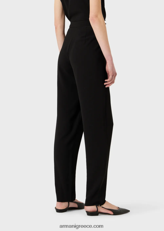 γυναίκες Armani παντελόνι με βελάκια και σωληνώσεις από γρανίτη ύφασμα 4046R6258 μαύρος