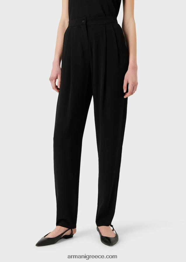 γυναίκες Armani παντελόνι με βελάκια και σωληνώσεις από γρανίτη ύφασμα 4046R6258 μαύρος