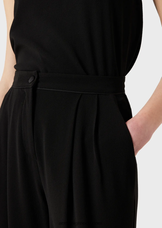 γυναίκες Armani παντελόνι με βελάκια και σωληνώσεις από γρανίτη ύφασμα 4046R6258 μαύρος